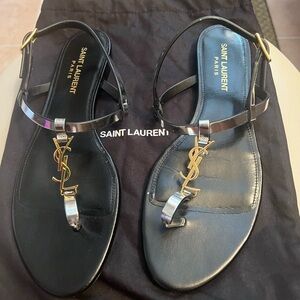 Saint Laurent Cassandra Sandals with silver t-strap in size 7.5 or 37.5, used